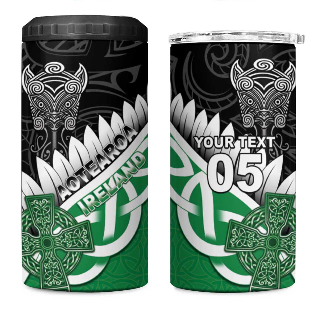 New Zealand And Ireland Rugby Custom 4 in 1 Can Cooler Tumbler Silver Fern With Celtic Cross LT05 One Size: 16 oz Green - Polynesian Pride