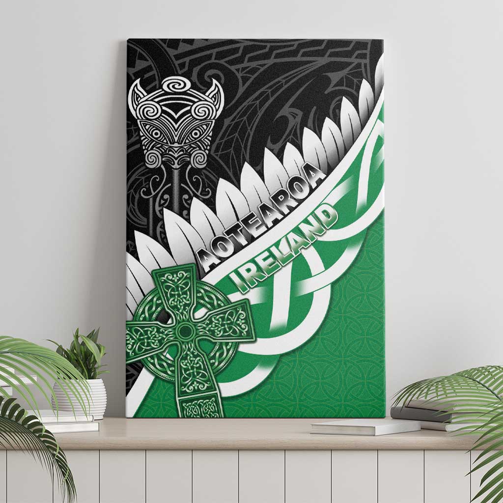 New Zealand And Ireland Rugby Canvas Wall Art Silver Fern With Celtic Cross LT05 - Polynesian Pride