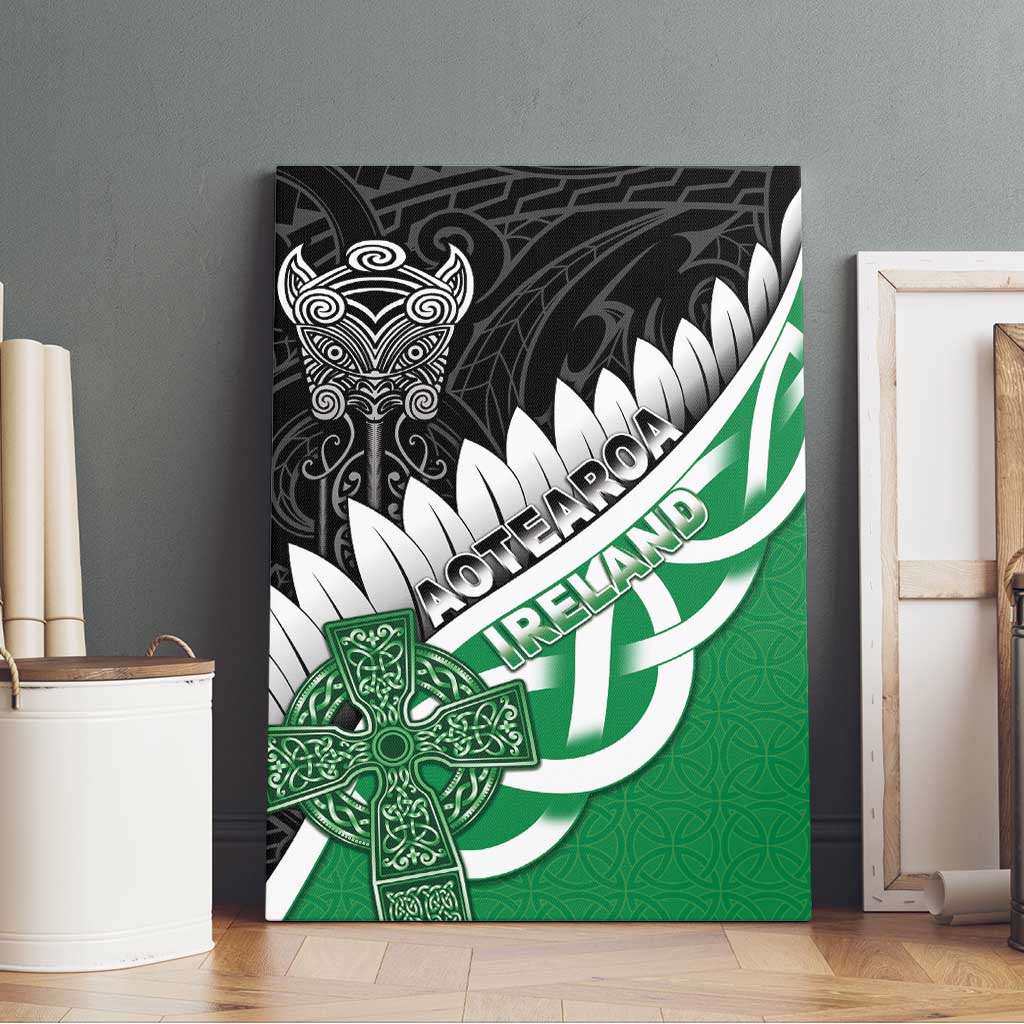New Zealand And Ireland Rugby Canvas Wall Art Silver Fern With Celtic Cross LT05 - Polynesian Pride