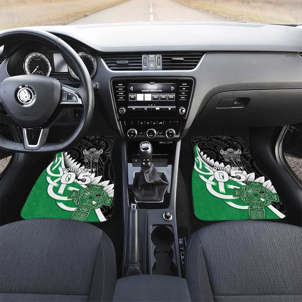 New Zealand And Ireland Rugby Car Mats Silver Fern With Celtic Cross LT05 Set 2pcs - Front Green - Polynesian Pride