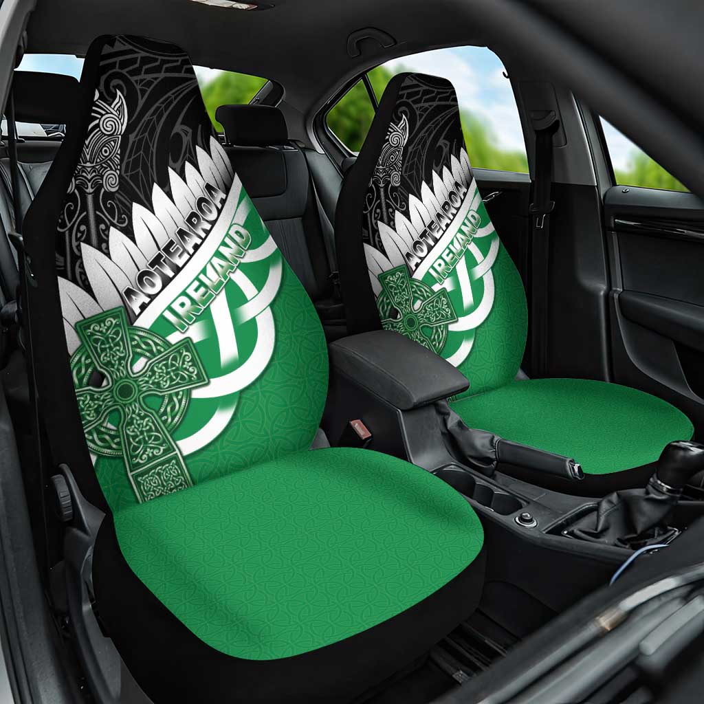 New Zealand And Ireland Rugby Car Seat Cover Silver Fern With Celtic Cross LT05 One Size Green - Polynesian Pride