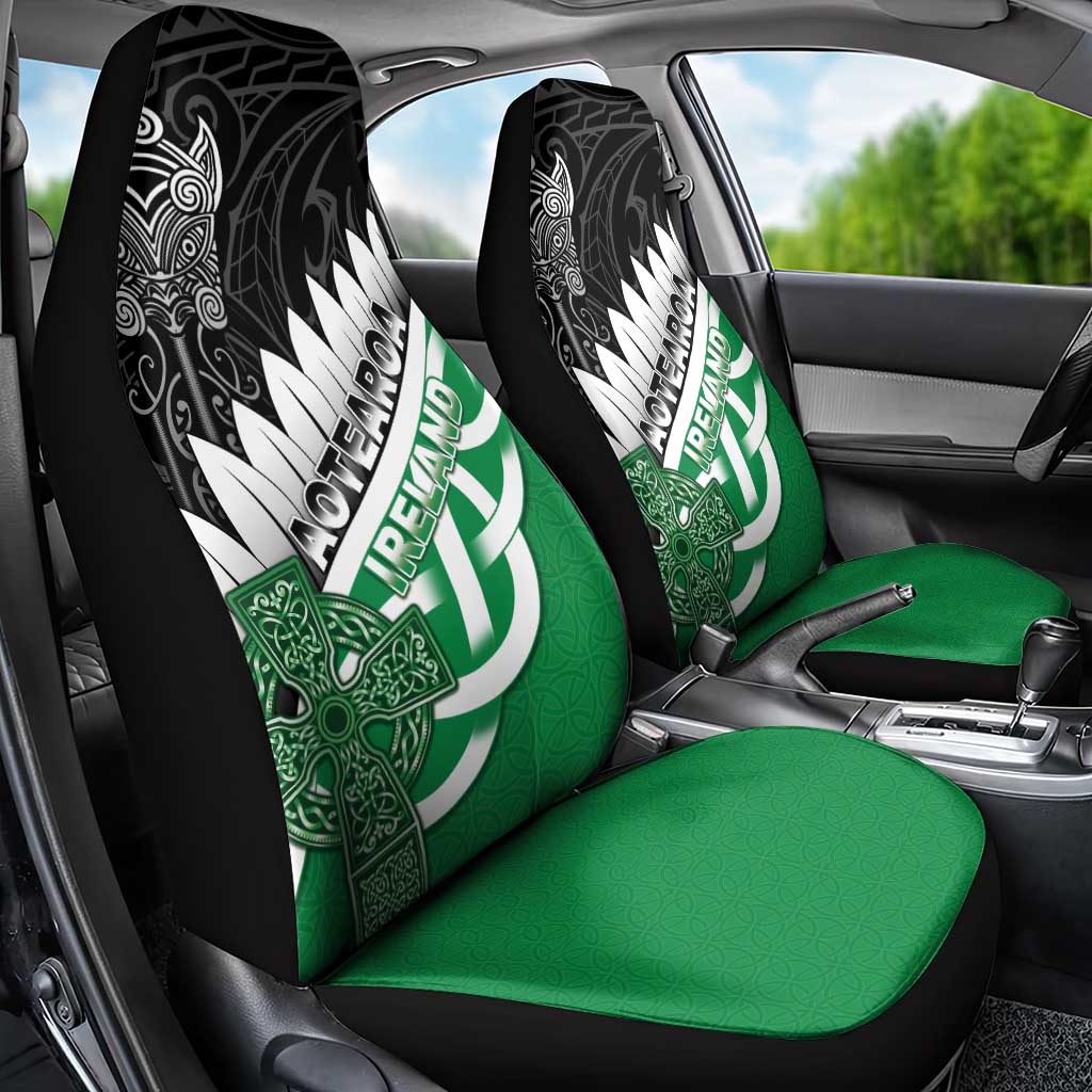 New Zealand And Ireland Rugby Car Seat Cover Silver Fern With Celtic Cross LT05 - Polynesian Pride
