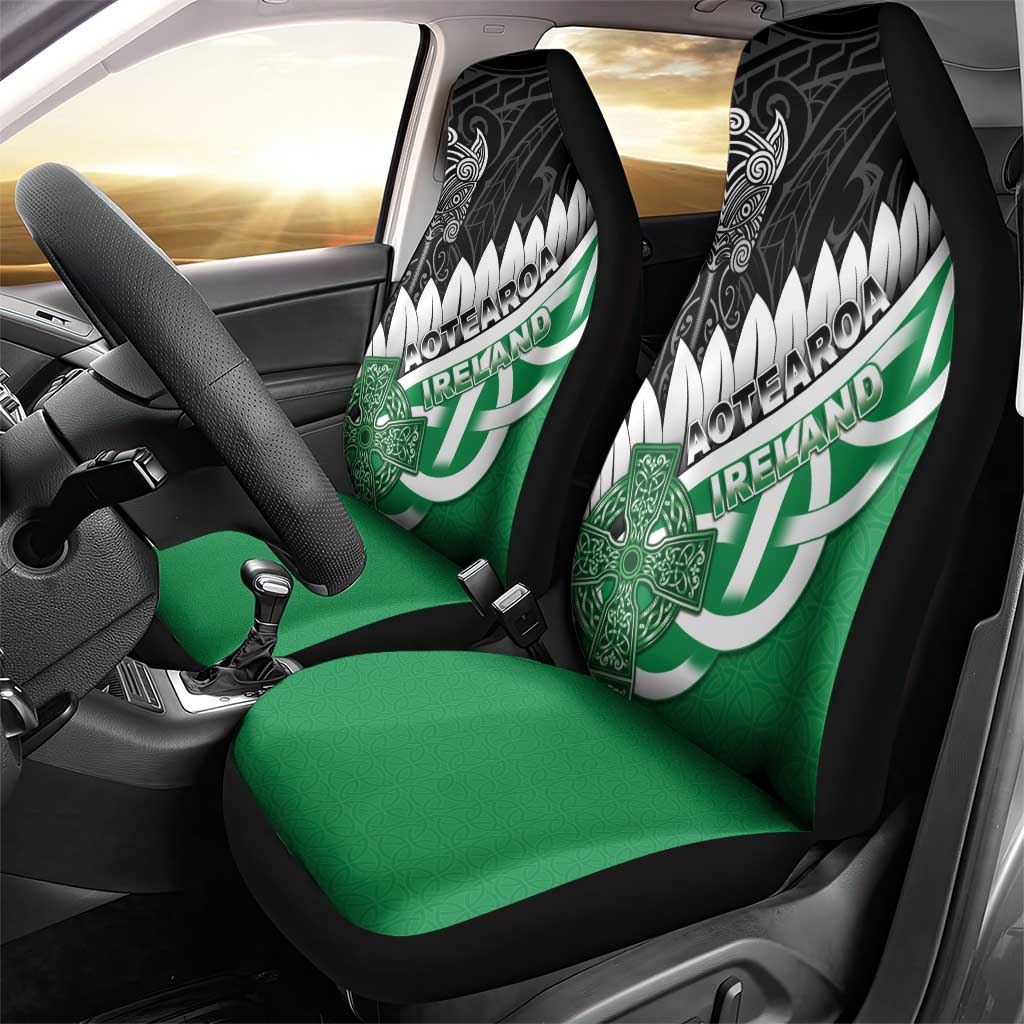 New Zealand And Ireland Rugby Car Seat Cover Silver Fern With Celtic Cross LT05 - Polynesian Pride