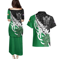 New Zealand And Ireland Rugby Custom Couples Matching Puletasi and Hawaiian Shirt Silver Fern With Celtic Cross LT05 - Polynesian Pride