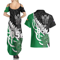New Zealand And Ireland Rugby Custom Couples Matching Summer Maxi Dress and Hawaiian Shirt Silver Fern With Celtic Cross LT05 - Polynesian Pride