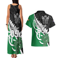 New Zealand And Ireland Rugby Custom Couples Matching Tank Maxi Dress and Hawaiian Shirt Silver Fern With Celtic Cross LT05 - Polynesian Pride