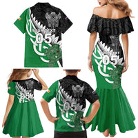 New Zealand And Ireland Rugby Custom Family Matching Mermaid Dress and Hawaiian Shirt Silver Fern With Celtic Cross LT05 - Polynesian Pride