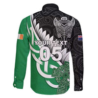 New Zealand And Ireland Rugby Custom Family Matching Off Shoulder Maxi Dress and Hawaiian Shirt Silver Fern With Celtic Cross LT05 - Polynesian Pride