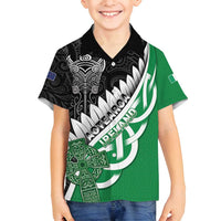 New Zealand And Ireland Rugby Custom Family Matching Off Shoulder Maxi Dress and Hawaiian Shirt Silver Fern With Celtic Cross LT05 Son's Shirt Green - Polynesian Pride