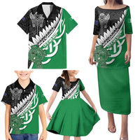 New Zealand And Ireland Rugby Custom Family Matching Puletasi and Hawaiian Shirt Silver Fern With Celtic Cross LT05 - Polynesian Pride