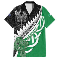 New Zealand And Ireland Rugby Custom Family Matching Puletasi and Hawaiian Shirt Silver Fern With Celtic Cross LT05 Dad's Shirt - Short Sleeve Green - Polynesian Pride