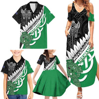 New Zealand And Ireland Rugby Custom Family Matching Summer Maxi Dress and Hawaiian Shirt Silver Fern With Celtic Cross LT05 - Polynesian Pride