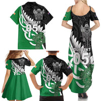 New Zealand And Ireland Rugby Custom Family Matching Summer Maxi Dress and Hawaiian Shirt Silver Fern With Celtic Cross LT05 - Polynesian Pride