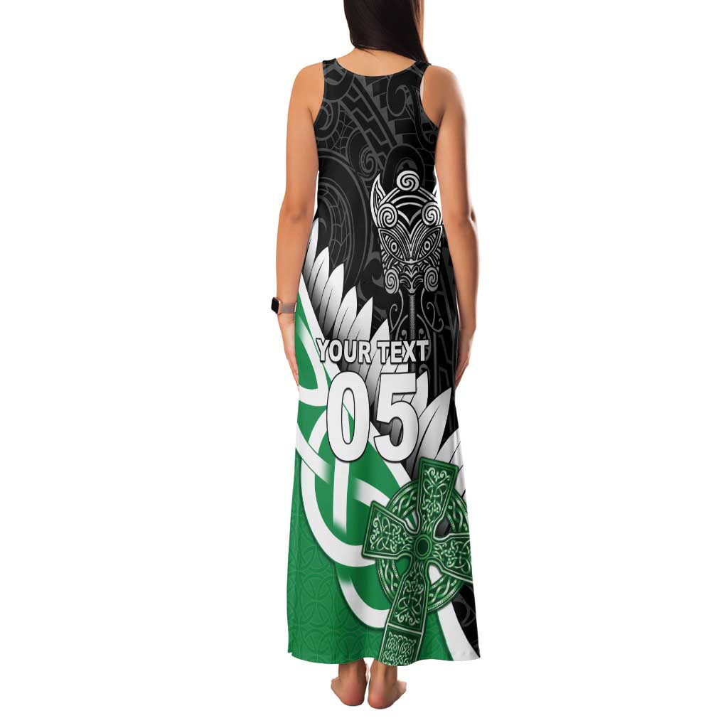 New Zealand And Ireland Rugby Custom Family Matching Tank Maxi Dress and Hawaiian Shirt Silver Fern With Celtic Cross LT05 - Polynesian Pride