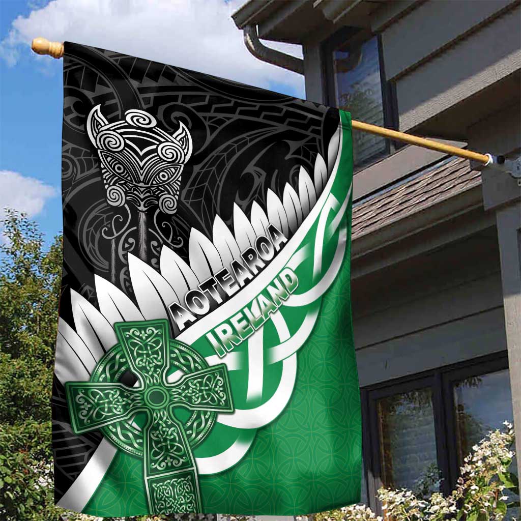 New Zealand And Ireland Rugby Garden Flag Silver Fern With Celtic Cross LT05 - Polynesian Pride