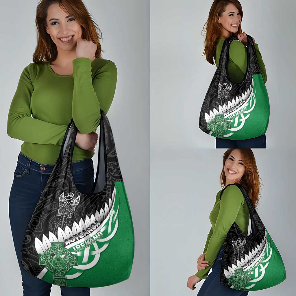New Zealand And Ireland Rugby Grocery Bag Silver Fern With Celtic Cross LT05 - Polynesian Pride