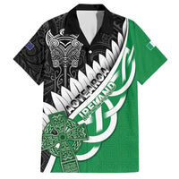 New Zealand And Ireland Rugby Custom Hawaiian Shirt Silver Fern With Celtic Cross LT05 Green - Polynesian Pride