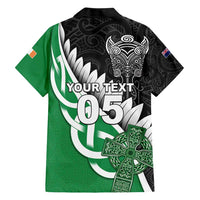 New Zealand And Ireland Rugby Custom Hawaiian Shirt Silver Fern With Celtic Cross LT05 - Polynesian Pride