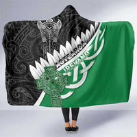 New Zealand And Ireland Rugby Hooded Blanket Silver Fern With Celtic Cross LT05 One Size Green - Polynesian Pride