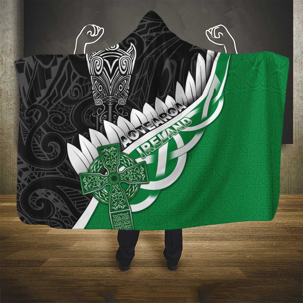 New Zealand And Ireland Rugby Hooded Blanket Silver Fern With Celtic Cross LT05 - Polynesian Pride