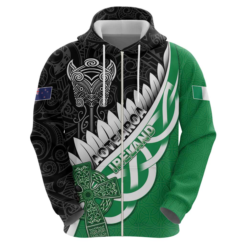 New Zealand And Ireland Rugby Custom Hoodie Silver Fern With Celtic Cross
