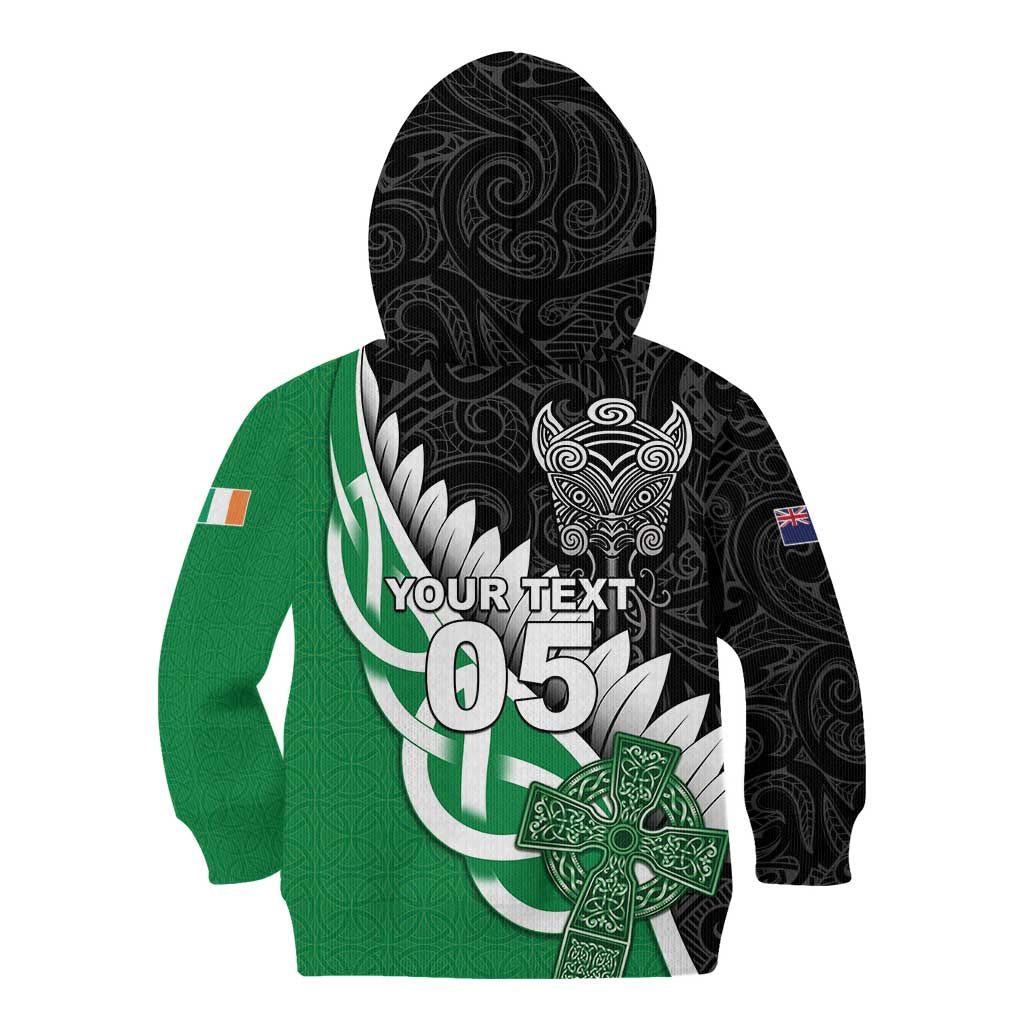 New Zealand And Ireland Rugby Custom Kid Hoodie Silver Fern With Celtic Cross LT05 - Polynesian Pride