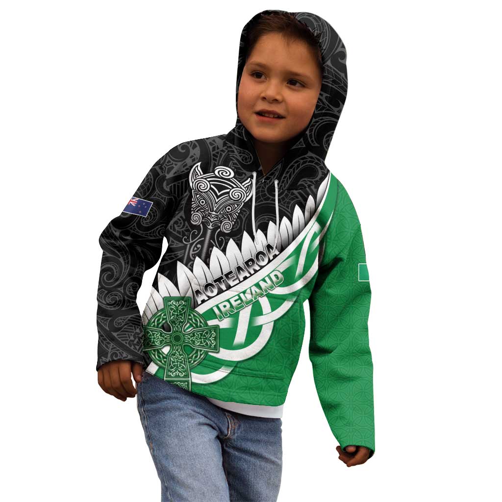 New Zealand And Ireland Rugby Custom Kid Hoodie Silver Fern With Celtic Cross LT05 - Polynesian Pride