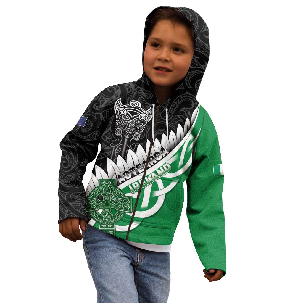 New Zealand And Ireland Rugby Custom Kid Hoodie Silver Fern With Celtic Cross LT05 - Polynesian Pride