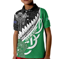 New Zealand And Ireland Rugby Custom Kid Polo Shirt Silver Fern With Celtic Cross LT05 Kid Green - Polynesian Pride