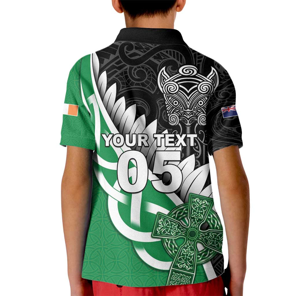 New Zealand And Ireland Rugby Custom Kid Polo Shirt Silver Fern With Celtic Cross LT05 - Polynesian Pride