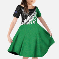 New Zealand And Ireland Rugby Custom Kid Short Sleeve Dress Silver Fern With Celtic Cross LT05 KID Green - Polynesian Pride