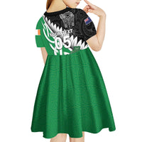 New Zealand And Ireland Rugby Custom Kid Short Sleeve Dress Silver Fern With Celtic Cross LT05 - Polynesian Pride