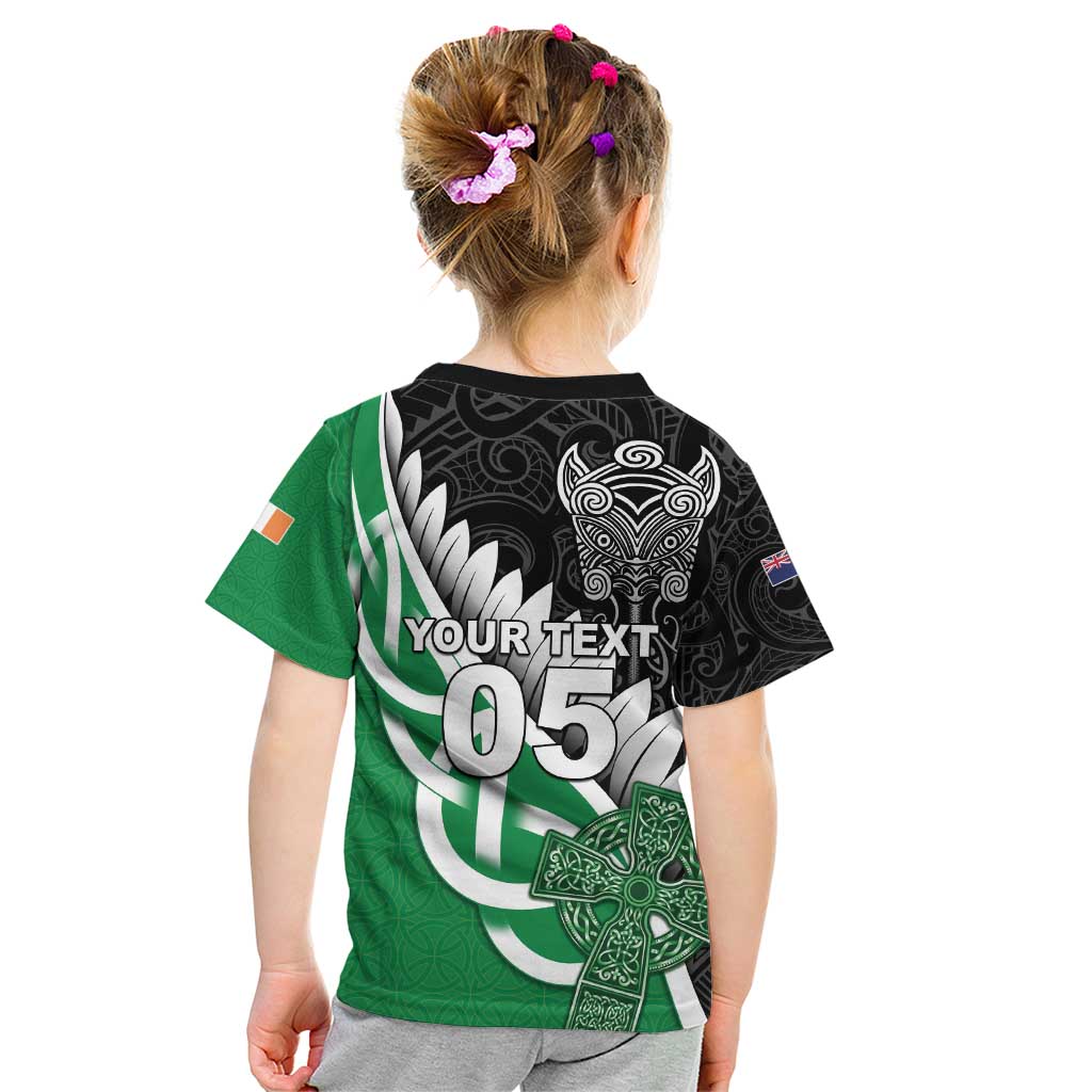 New Zealand And Ireland Rugby Custom Kid T Shirt Silver Fern With Celtic Cross LT05 - Polynesian Pride