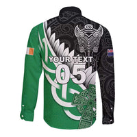 New Zealand And Ireland Rugby Custom Long Sleeve Button Shirt Silver Fern With Celtic Cross LT05 - Polynesian Pride