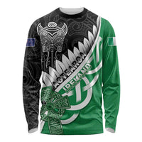 New Zealand And Ireland Rugby Custom Long Sleeve Shirt Silver Fern With Celtic Cross LT05 Unisex Green - Polynesian Pride