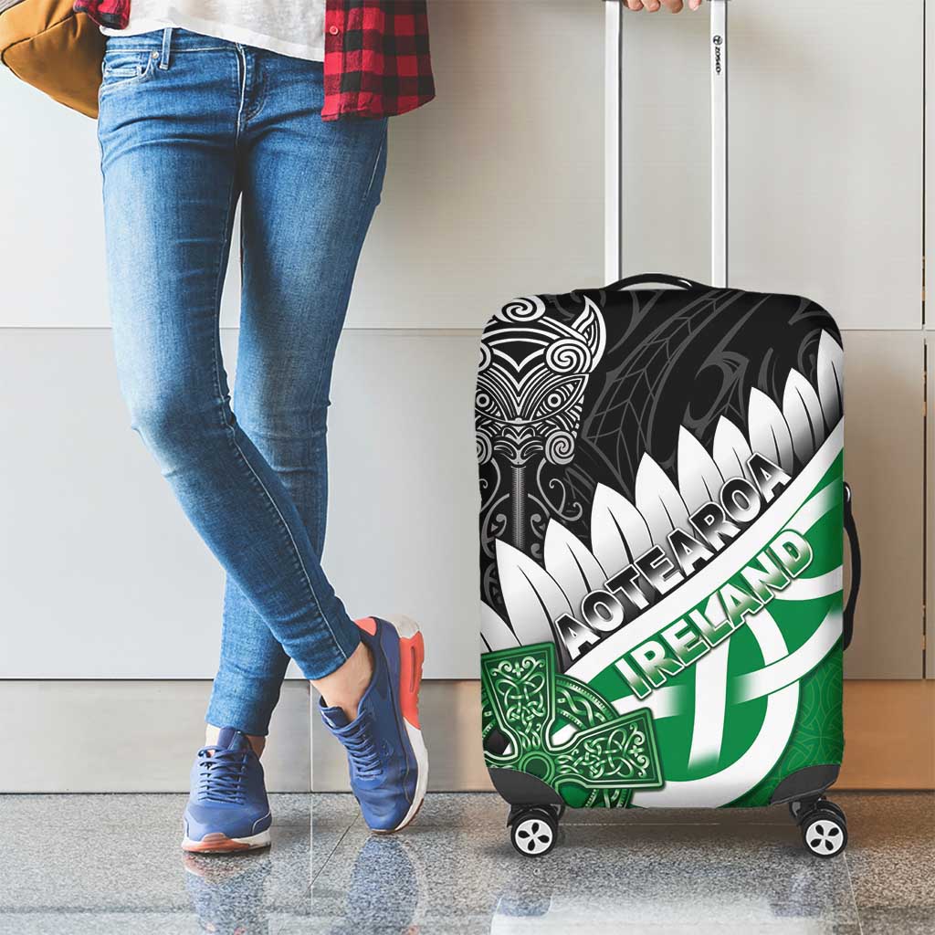 New Zealand And Ireland Rugby Luggage Cover Silver Fern With Celtic Cross LT05 - Polynesian Pride