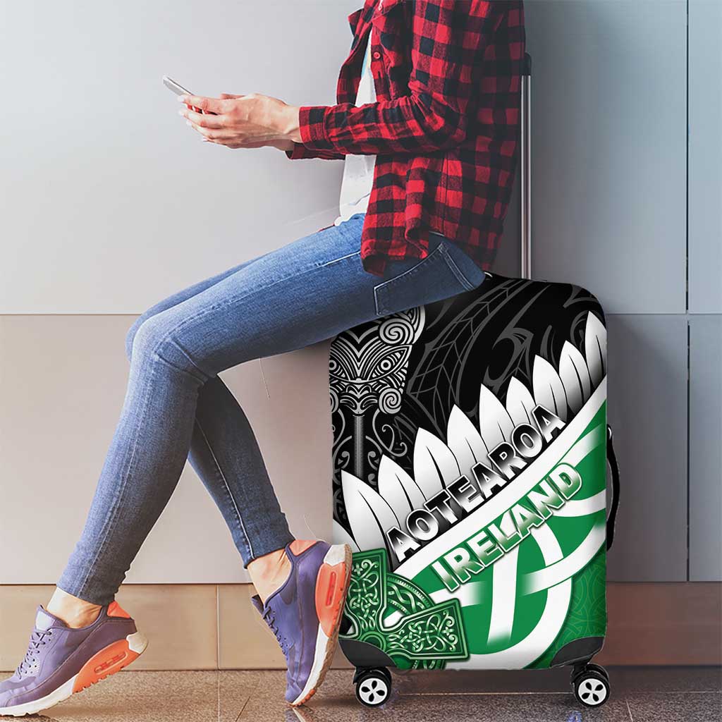 New Zealand And Ireland Rugby Luggage Cover Silver Fern With Celtic Cross LT05 - Polynesian Pride