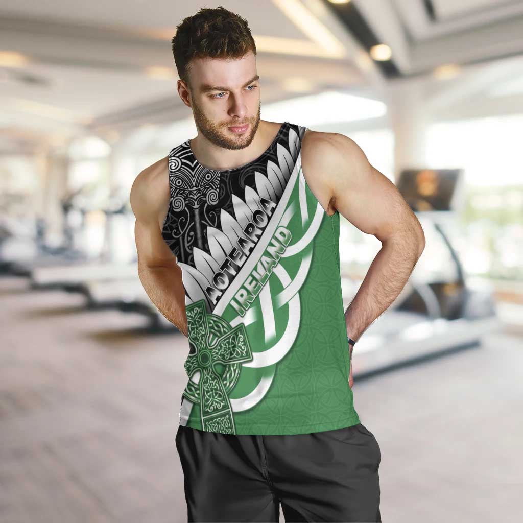 New Zealand And Ireland Rugby Custom Men Tank Top Silver Fern With Celtic Cross LT05 Green - Polynesian Pride