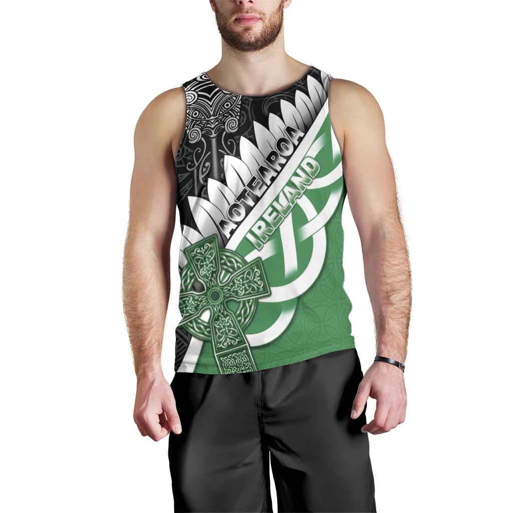 New Zealand And Ireland Rugby Custom Men Tank Top Silver Fern With Celtic Cross LT05 - Polynesian Pride
