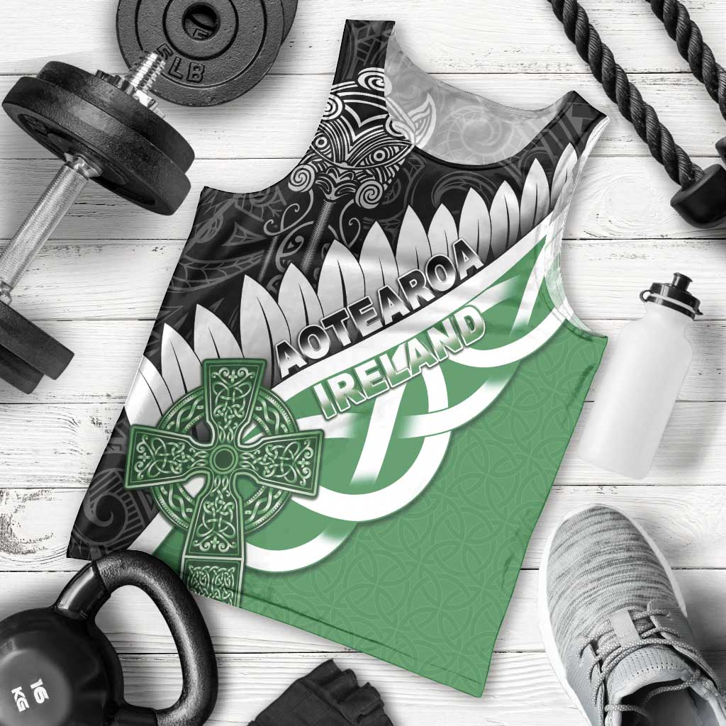 New Zealand And Ireland Rugby Custom Men Tank Top Silver Fern With Celtic Cross LT05 - Polynesian Pride