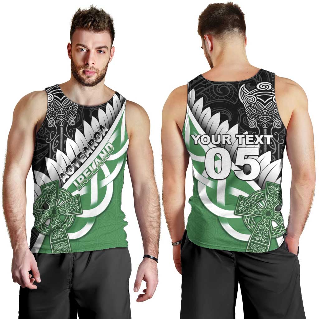 New Zealand And Ireland Rugby Custom Men Tank Top Silver Fern With Celtic Cross LT05 - Polynesian Pride