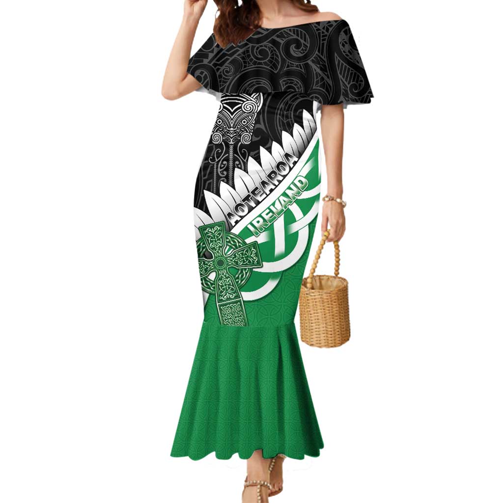 New Zealand And Ireland Rugby Custom Mermaid Dress Silver Fern With Celtic Cross