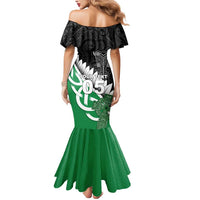 New Zealand And Ireland Rugby Custom Mermaid Dress Silver Fern With Celtic Cross LT05 - Polynesian Pride