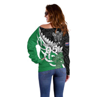 New Zealand And Ireland Rugby Custom Off Shoulder Sweater Silver Fern With Celtic Cross LT05 - Polynesian Pride