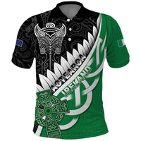 New Zealand And Ireland Rugby Custom Polo Shirt Silver Fern With Celtic Cross LT05 Green - Polynesian Pride
