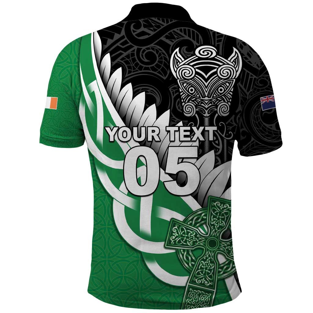 New Zealand And Ireland Rugby Custom Polo Shirt Silver Fern With Celtic Cross LT05 - Polynesian Pride