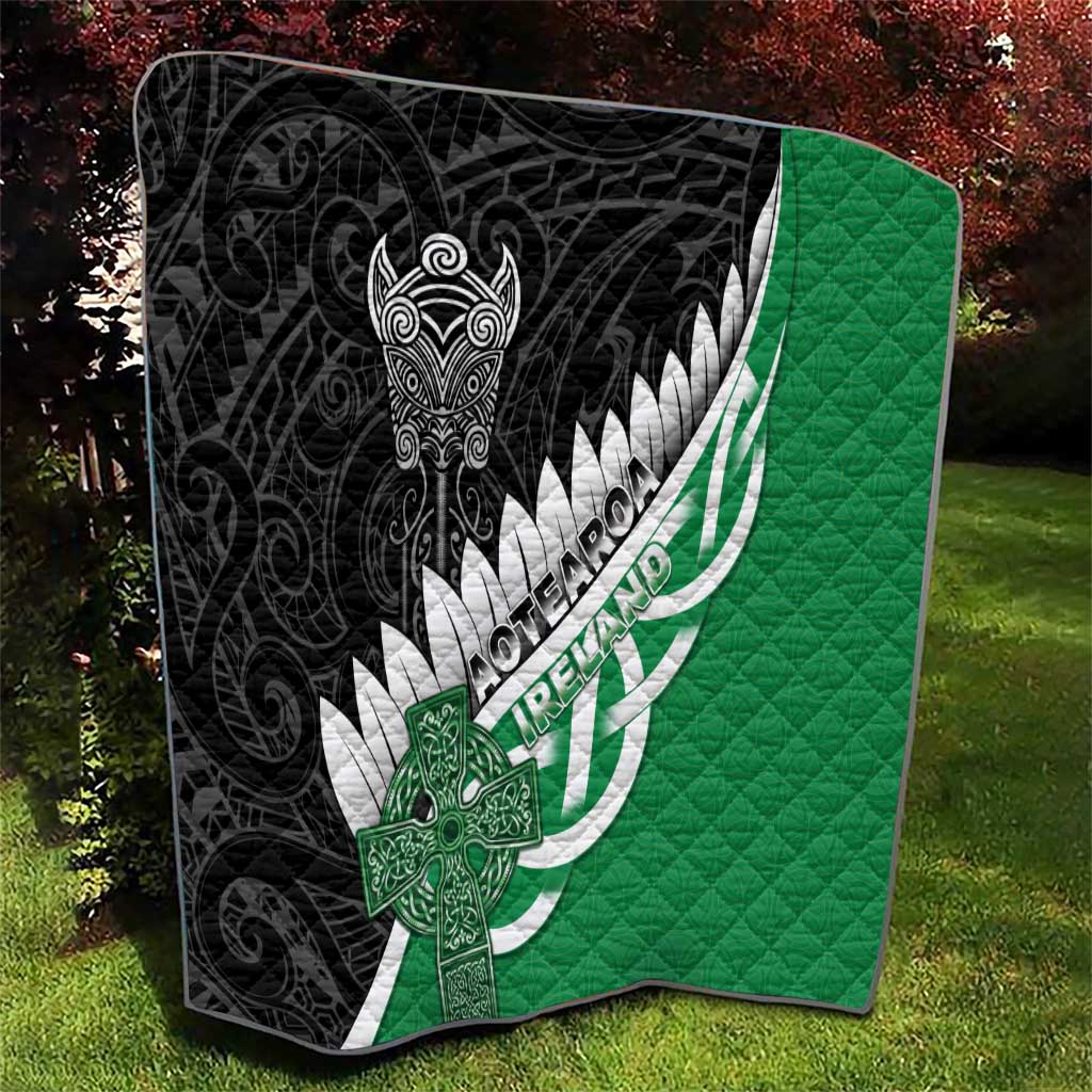 New Zealand And Ireland Rugby Quilt Silver Fern With Celtic Cross LT05 - Polynesian Pride