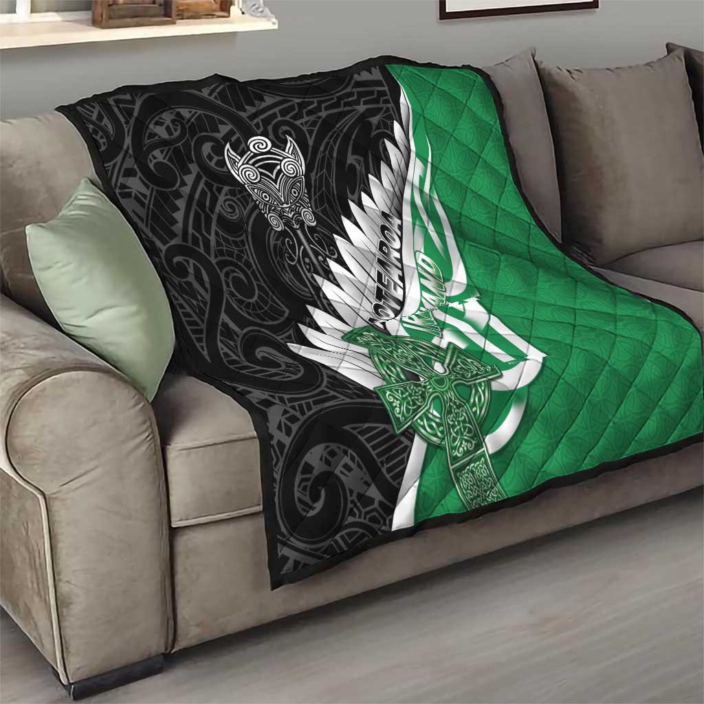 New Zealand And Ireland Rugby Quilt Silver Fern With Celtic Cross LT05 - Polynesian Pride