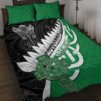 New Zealand And Ireland Rugby Quilt Bed Set Silver Fern With Celtic Cross LT05 Green - Polynesian Pride