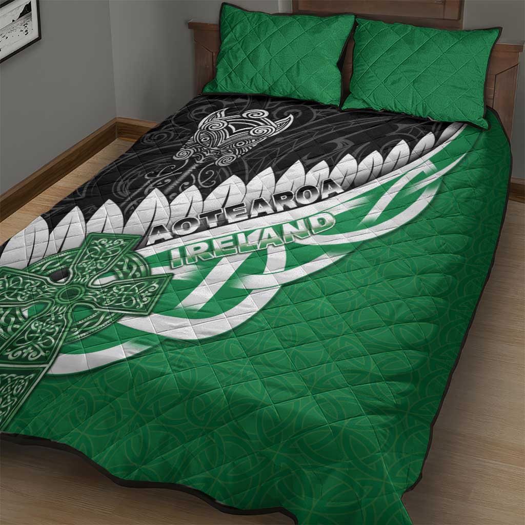 New Zealand And Ireland Rugby Quilt Bed Set Silver Fern With Celtic Cross LT05 - Polynesian Pride